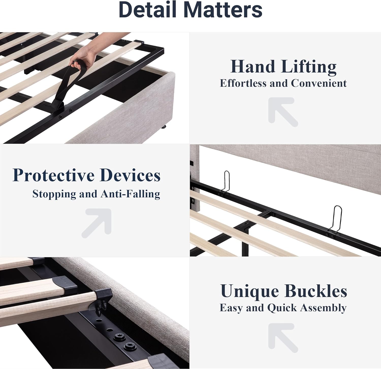 Allewie Queen Size Lift Up Storage Bed, Modern Wingback Headboard, No Box Spring Needed, Hydraulic Storage, Light Beige4