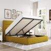 Allewie Queen Size Lift Up Storage Bed, Modern Wingback Headboard, No Box Spring Needed, Hydraulic Storage, Olive Yellow