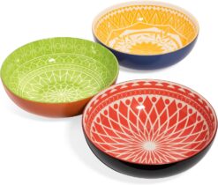 Annovero 72 oz Bowls | Extra Large Serving Bowls Set of 3 | Colorful Porcelain Dishes for Eating Soup, Salad, Pasta, Fruit | Microwave & Oven Safe | Great for Dinner Parties or as Gift