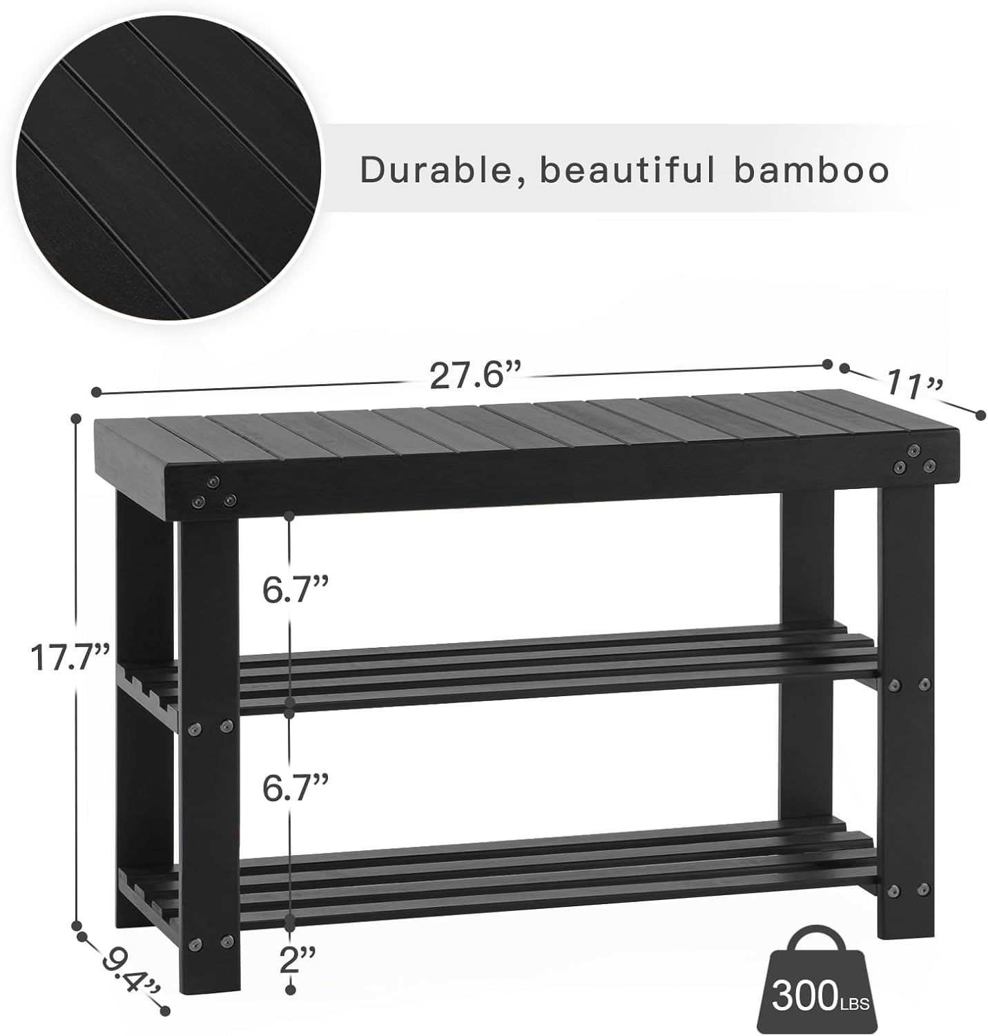 Apicizon Bamboo Shoe Rack for Entryway, 3-Tier Shoe Rack Bench for Front Door Entrance, Small Shoe Organizer with Storage, Black2