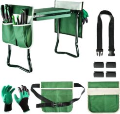 BDL Garden Kneeler and Seat, Upgraded Folding Garden Bench Stool Portable Garden Kneeler Sturdy Gardening Tools with 2 Free Tool Pouch, Detachable Belt, A Pair of Garden Gloves,EVA Kneeling Pad