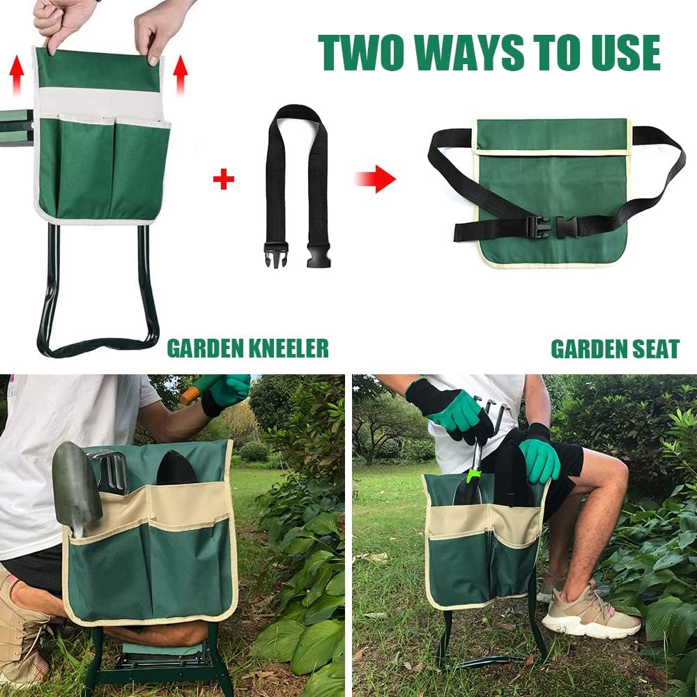BDL Garden Kneeler and Seat, Upgraded Folding Garden Bench Stool Portable Garden Kneeler Sturdy Gardening Tools with 2 Free Tool Pouch, Detachable Belt, A Pair of Garden Gloves,EVA Kneeling Pad34