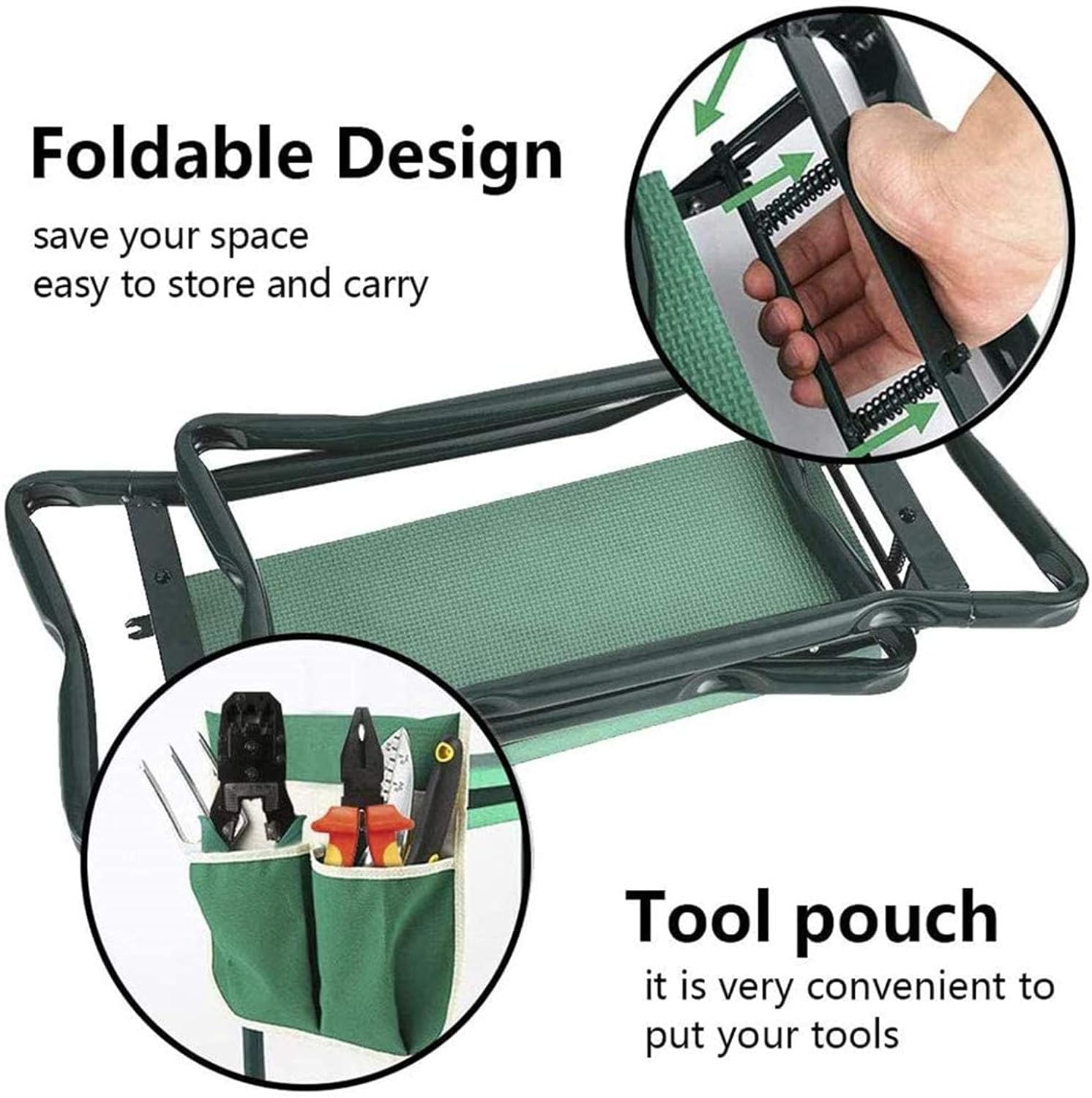 BDL Garden Kneeler and Seat, Upgraded Folding Garden Bench Stool Portable Garden Kneeler Sturdy Gardening Tools with 2 Free Tool Pouch, Detachable Belt, A Pair of Garden Gloves,EVA Kneeling Pad5