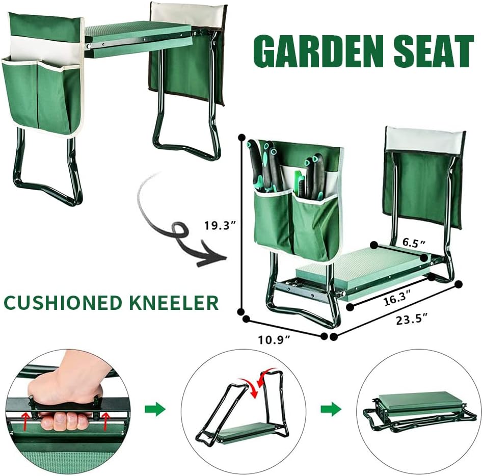 BDL Garden Kneeler and Seat, Upgraded Folding Garden Bench Stool Portable Garden Kneeler Sturdy Gardening Tools with 2 Free Tool Pouch, Detachable Belt, A Pair of Garden Gloves,EVA Kneeling Pad7