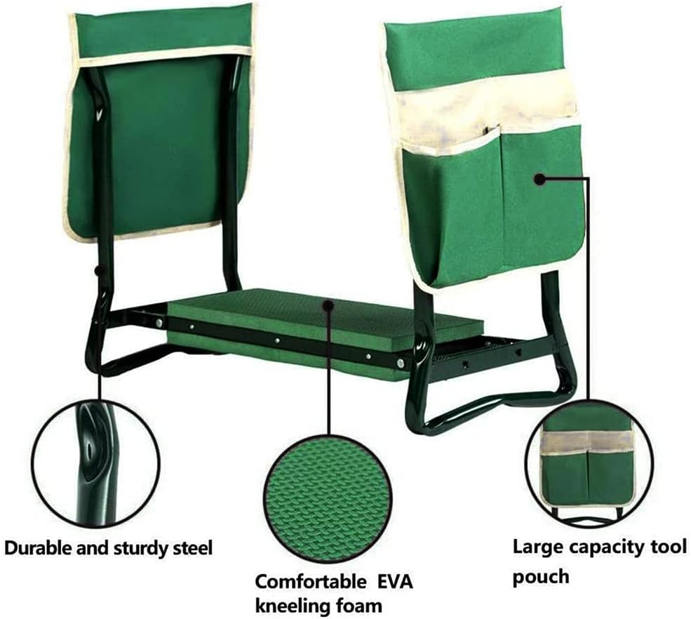 BDL Garden Kneeler and Seat, Upgraded Folding Garden Bench Stool Portable Garden Kneeler Sturdy Gardening Tools with 2 Free Tool Pouch, Detachable Belt, A Pair of Garden Gloves,EVA Kneeling Pad8