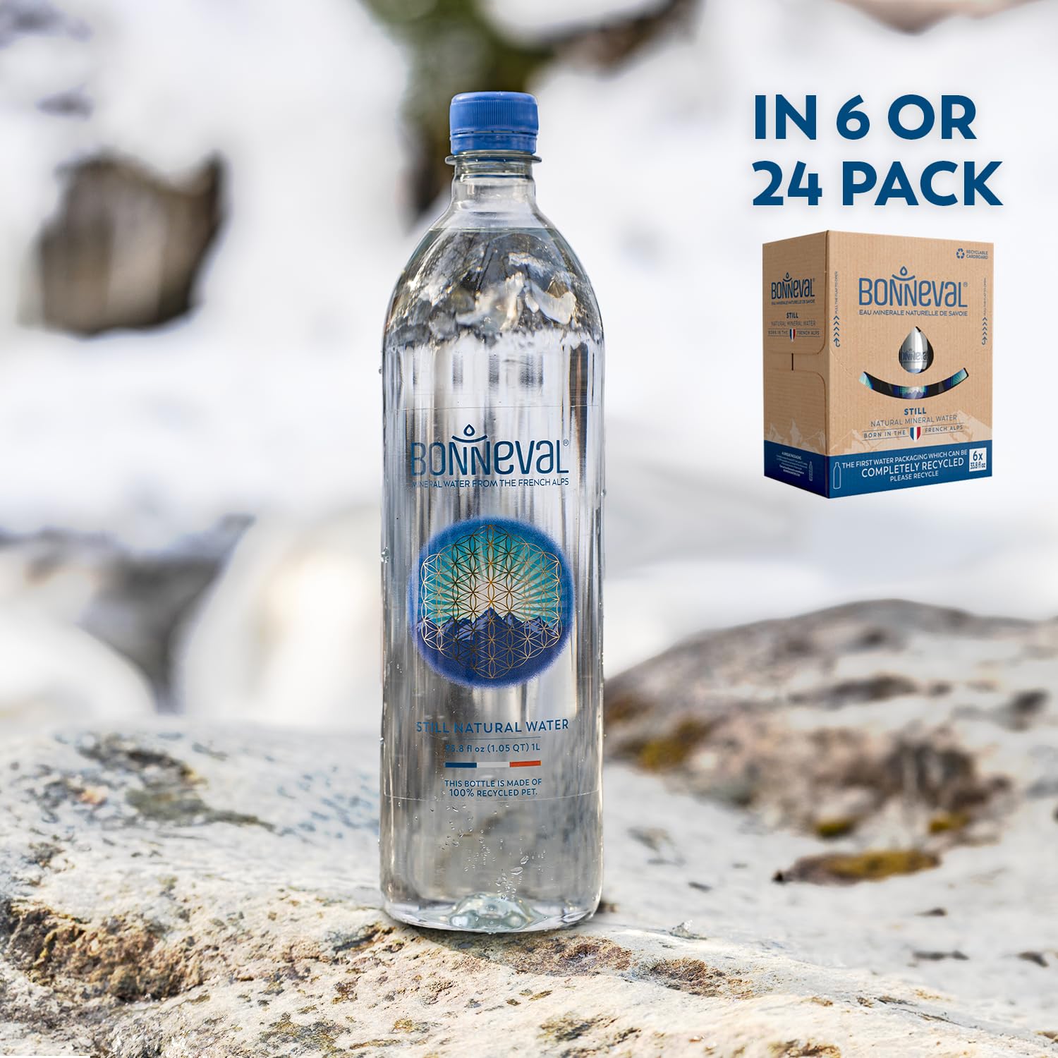 BONNEVAL Natural Spring Water. Mineral water from the French Alps. Recycled water bottles 24 pack, 16.9 FL OZ4