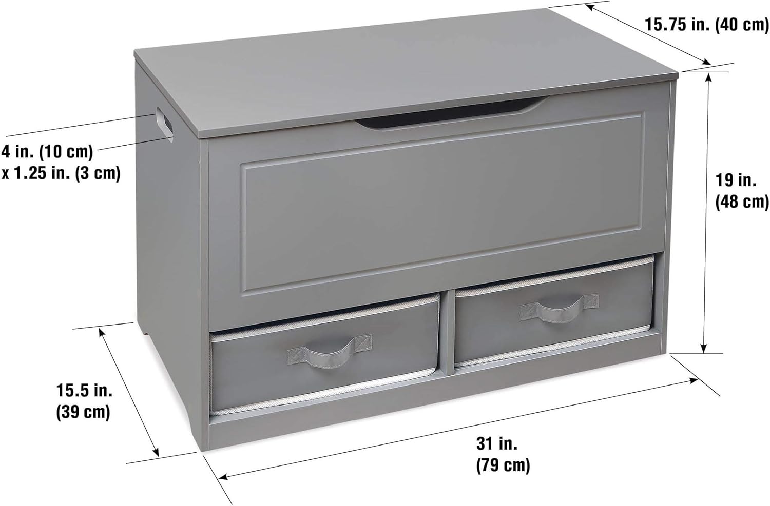 Badger Basket Kid's Up & Down Toy Box and Organizer with Two Reversible Fabric Bins - Gray-