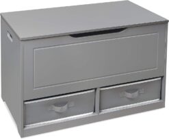Badger Basket Kid's Up & Down Toy Box and Organizer with Two Reversible Fabric Bins - Gray