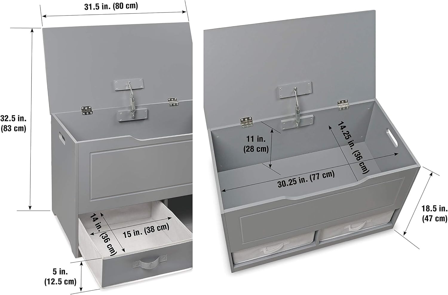 Badger Basket Kid's Up & Down Toy Box and Organizer with Two Reversible Fabric Bins - Gray12