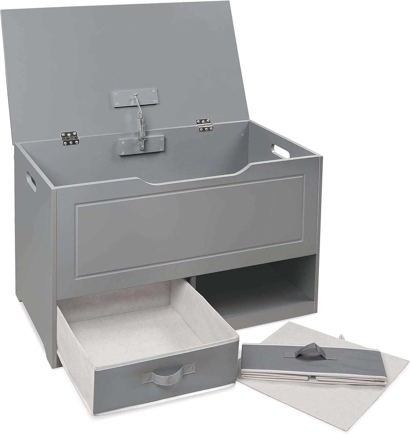 Badger Basket Kid's Up & Down Toy Box and Organizer with Two Reversible Fabric Bins - Gray5