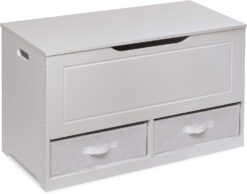 Badger Basket Kid's Up & Down Toy Box and Organizer with Two Reversible Fabric Bins - White
