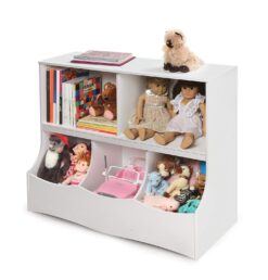 Badger Basket Multi-Bin Toy Storage Organizer and Book Shelf for Kids - Fresh White