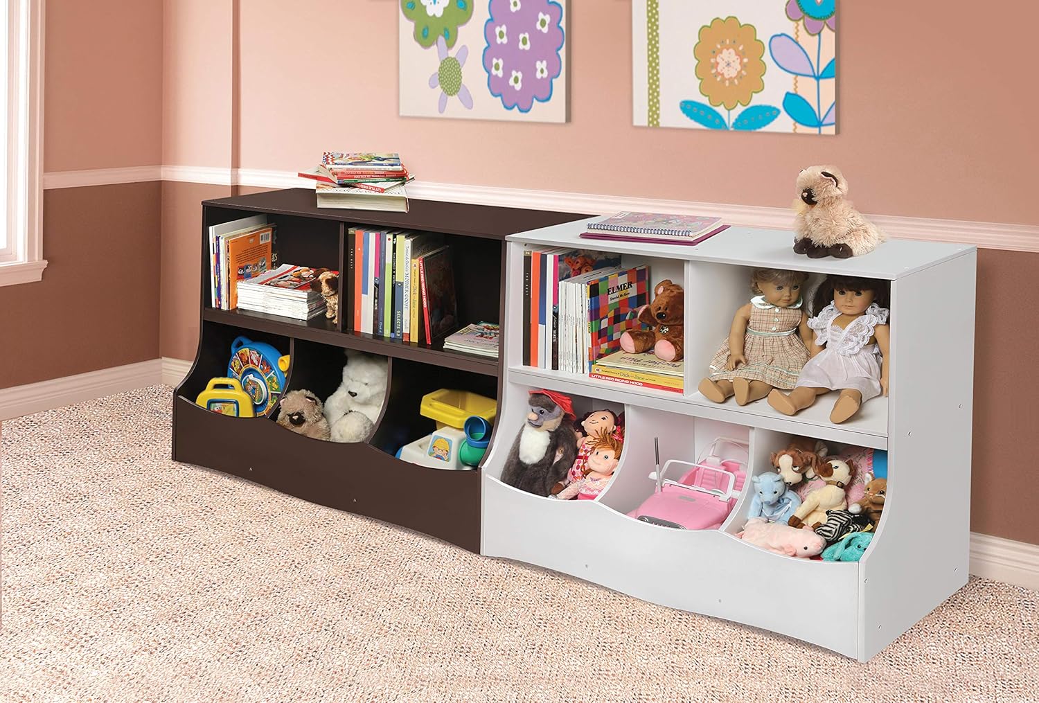 Badger Basket Multi-Bin Toy Storage Organizer and Book Shelf for Kids - Fresh White4
