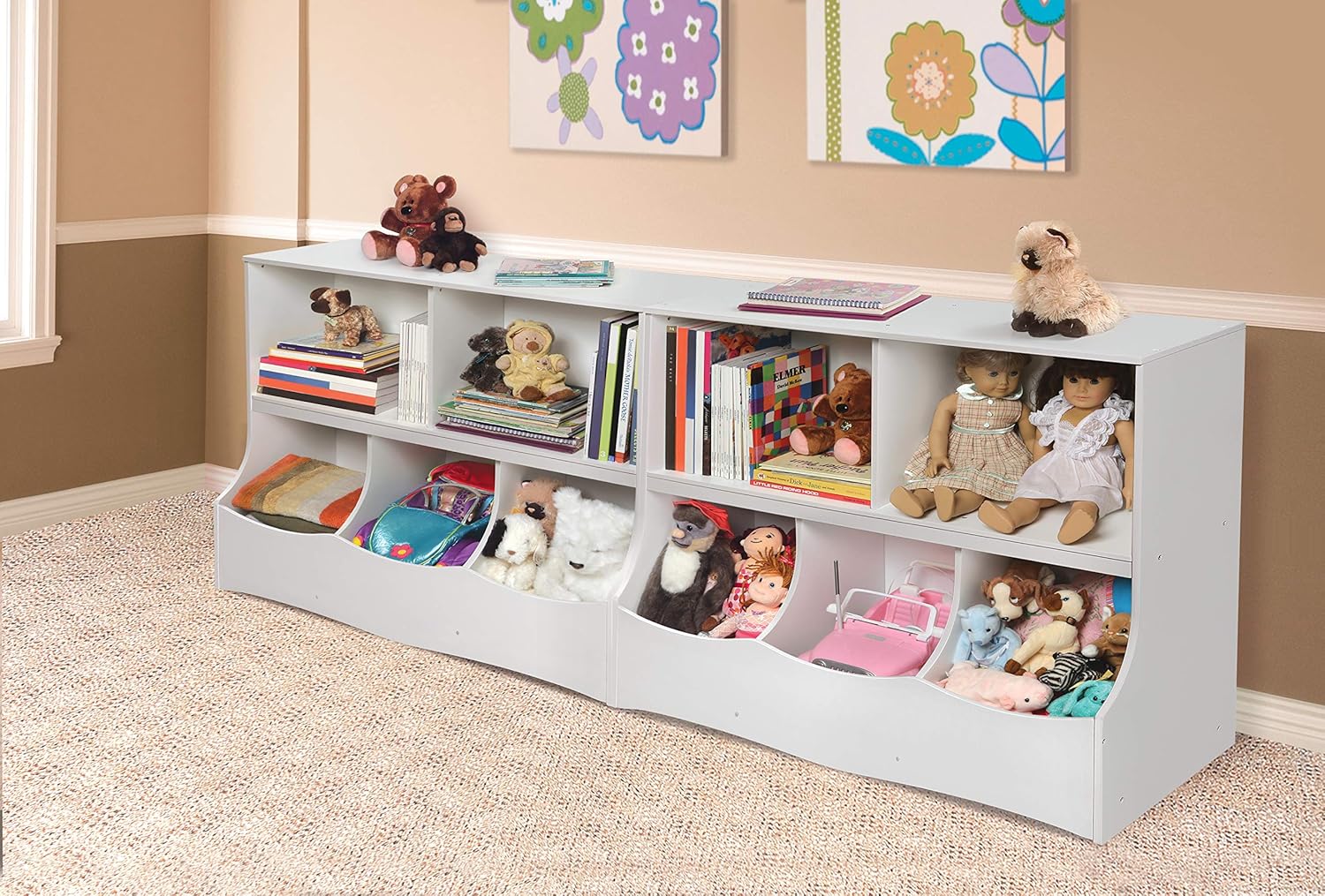 Badger Basket Multi-Bin Toy Storage Organizer and Book Shelf for Kids - Fresh White7
