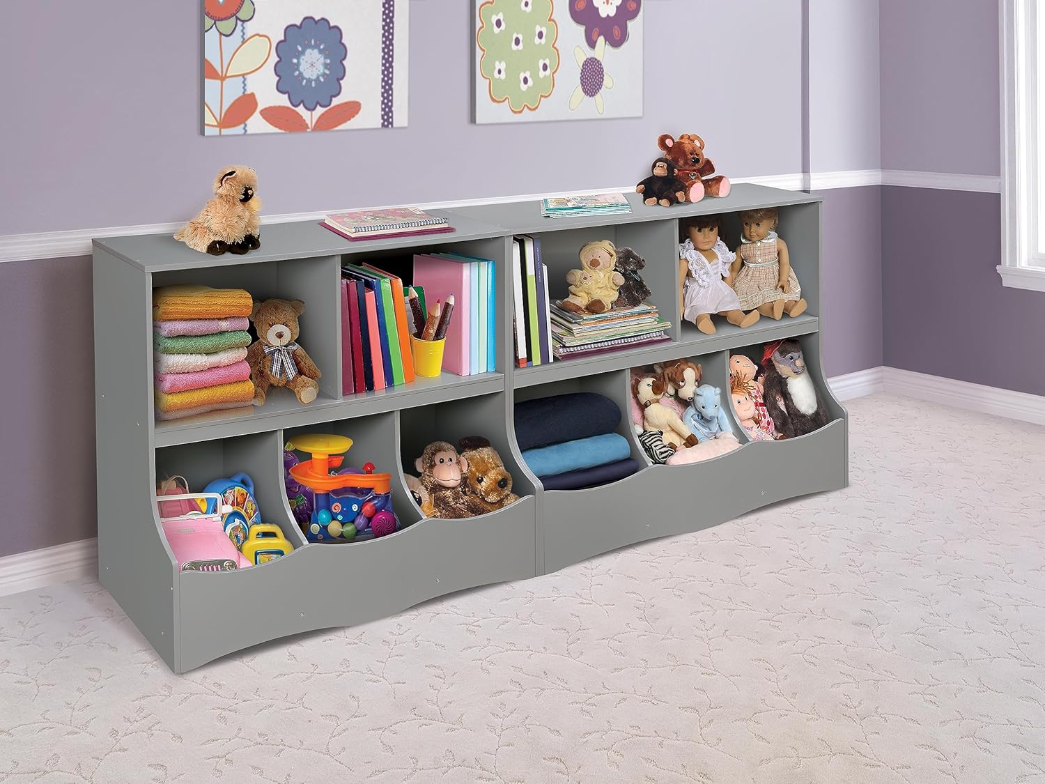 Badger Basket Multi-Bin Toy Storage Organizer and Book Shelf for Kids - Gray3