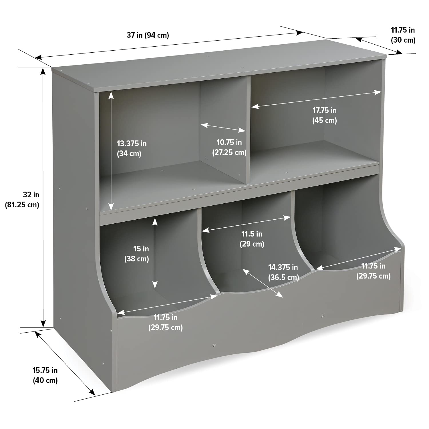 Badger Basket Multi-Bin Toy Storage Organizer and Book Shelf for Kids - Gray8