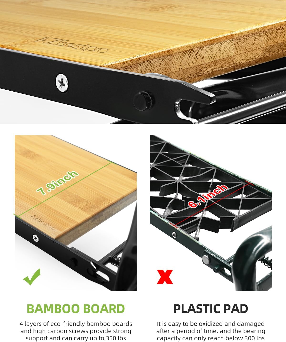 Bamboo Garden Kneeler and Seat Heavy Duty, Upgrade Gardening Bench and 2-inch Thick Kneeling Pad 1 Larger Tool Bags, Gardening Gift for Women Men, for Gardeners3