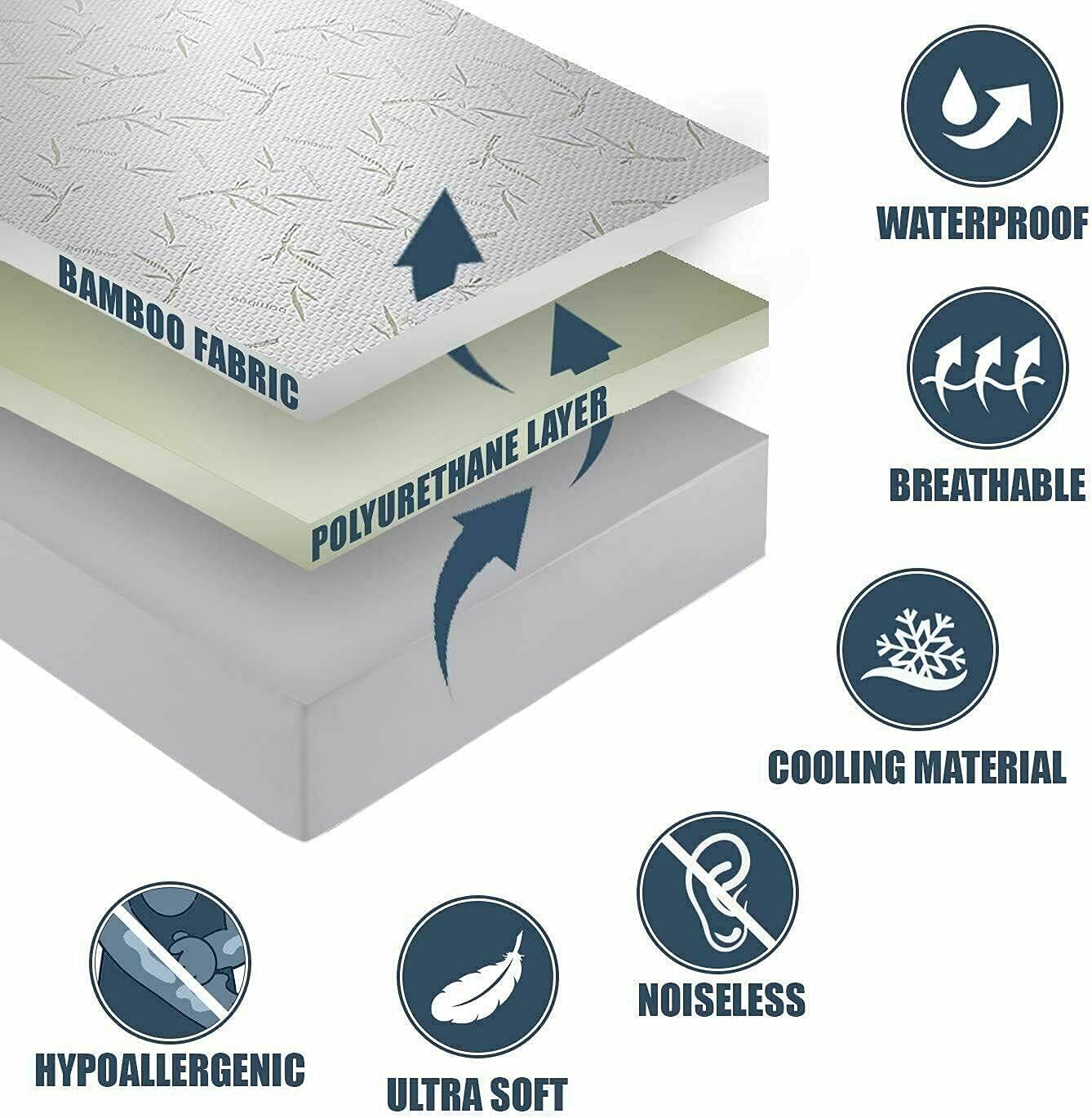 Bamboo Mattress Protector with Zipper - 100% Waterproof Queen Size Cooling Mattress Cover - Ultra Soft Jacquard Fabric Breathable Noiseless Mattress Pad Covers - Zippered Mattress Encasement8