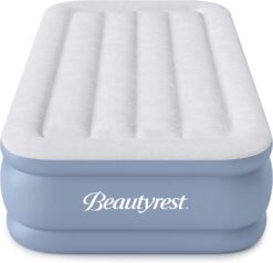 Beautyrest Hi-Loft Inflatable Mattress: Raised-Profile Air Bed with External Pump, Twin, Grey/White