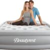 Beautyrest Skyrise Raised Air Bed with Edge Support, Inflatable Sleeping Mattress with External Pump and Puncture Resistant Vinyl for Guests, Camping, and More: 16’’ Full, Portable with Storage Bag