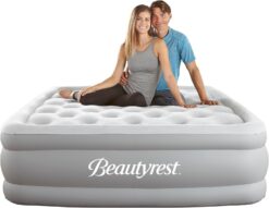 Beautyrest Skyrise Raised Air Bed with Edge Support, Inflatable Sleeping Mattress with External Pump and Puncture Resistant Vinyl for Guests, Camping, and More: 16’’ Full, Portable with Storage Bag