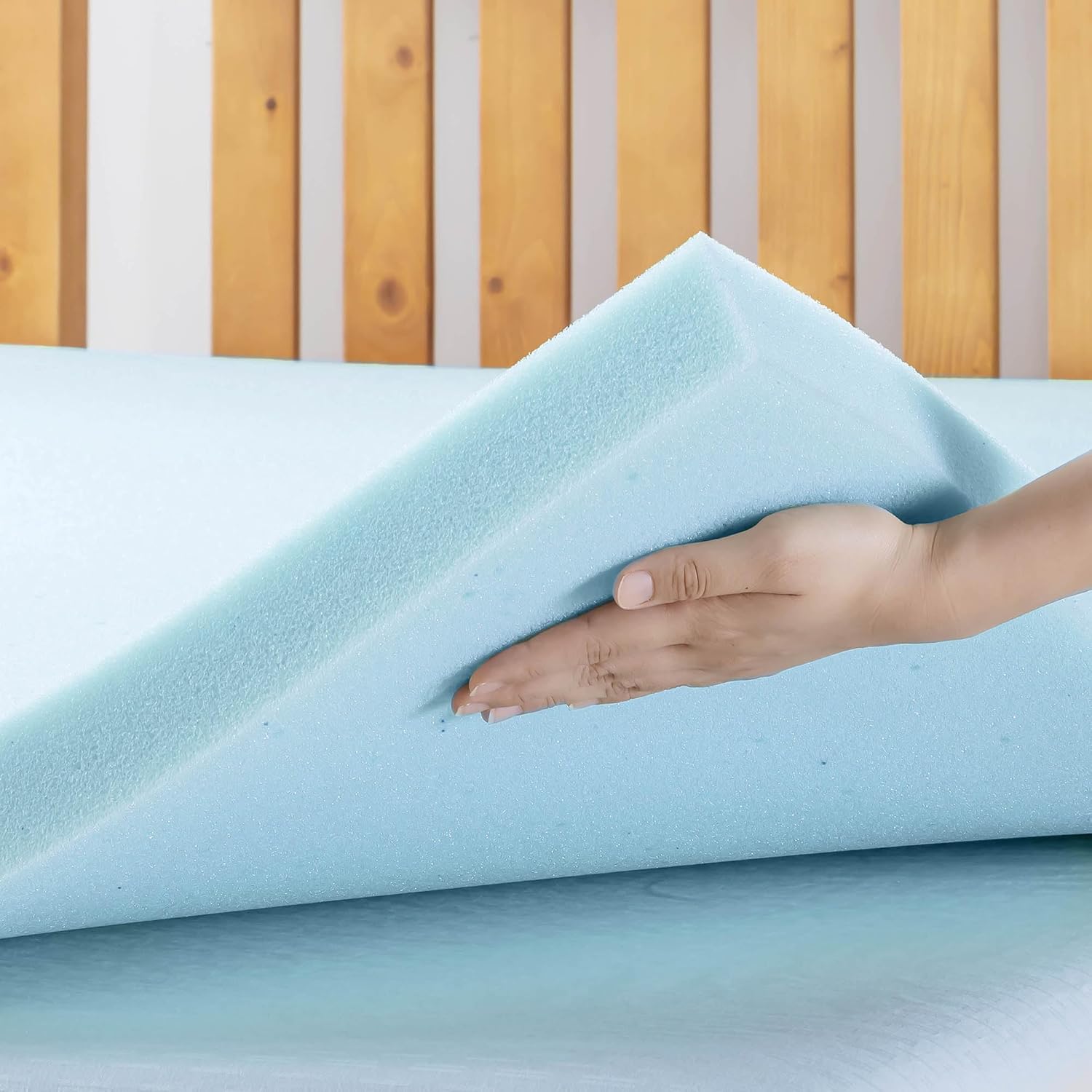 Best Price Mattress 1.5 Inch Ventilated Memory Foam Mattress Topper, Cooling Gel Infusion, CertiPUR-US Certified, Full, Blue4