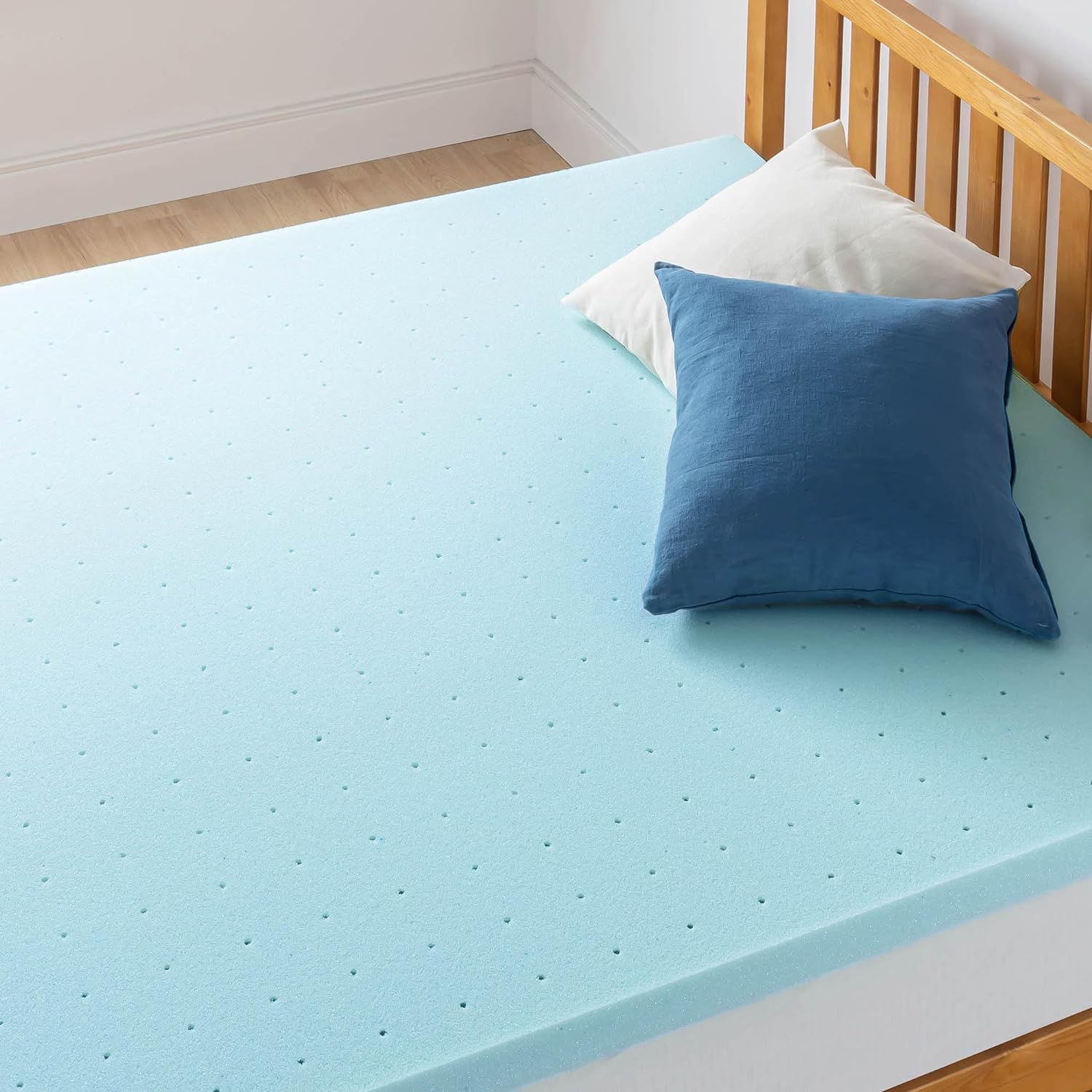 Best Price Mattress 1.5 Inch Ventilated Memory Foam Mattress Topper, Cooling Gel Infusion, CertiPUR-US Certified, Queen Blue5
