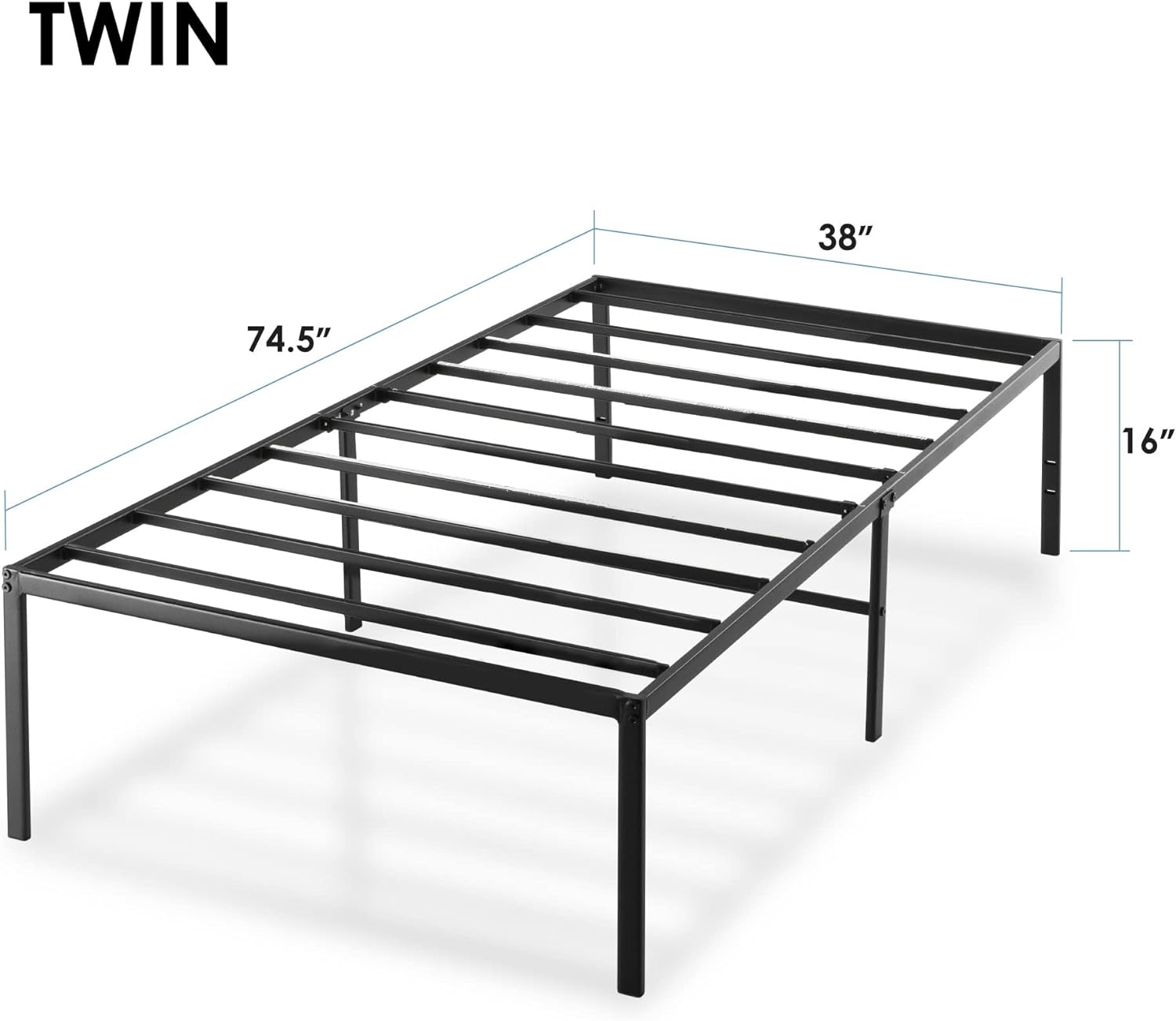 Best Price Mattress 16 Inch Metal Platform Bed Frame, Heavy Duty Steel Slats, Black, Twin1