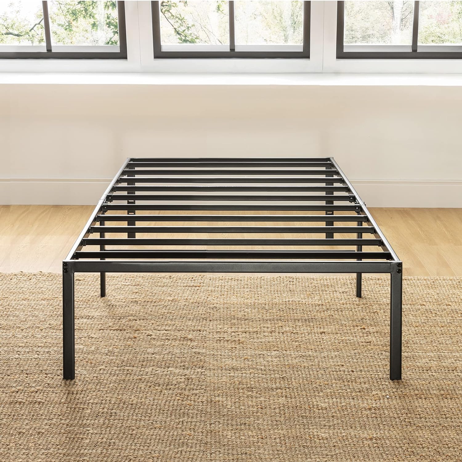 Best Price Mattress 16 Inch Metal Platform Bed Frame, Heavy Duty Steel Slats, Black, Twin3