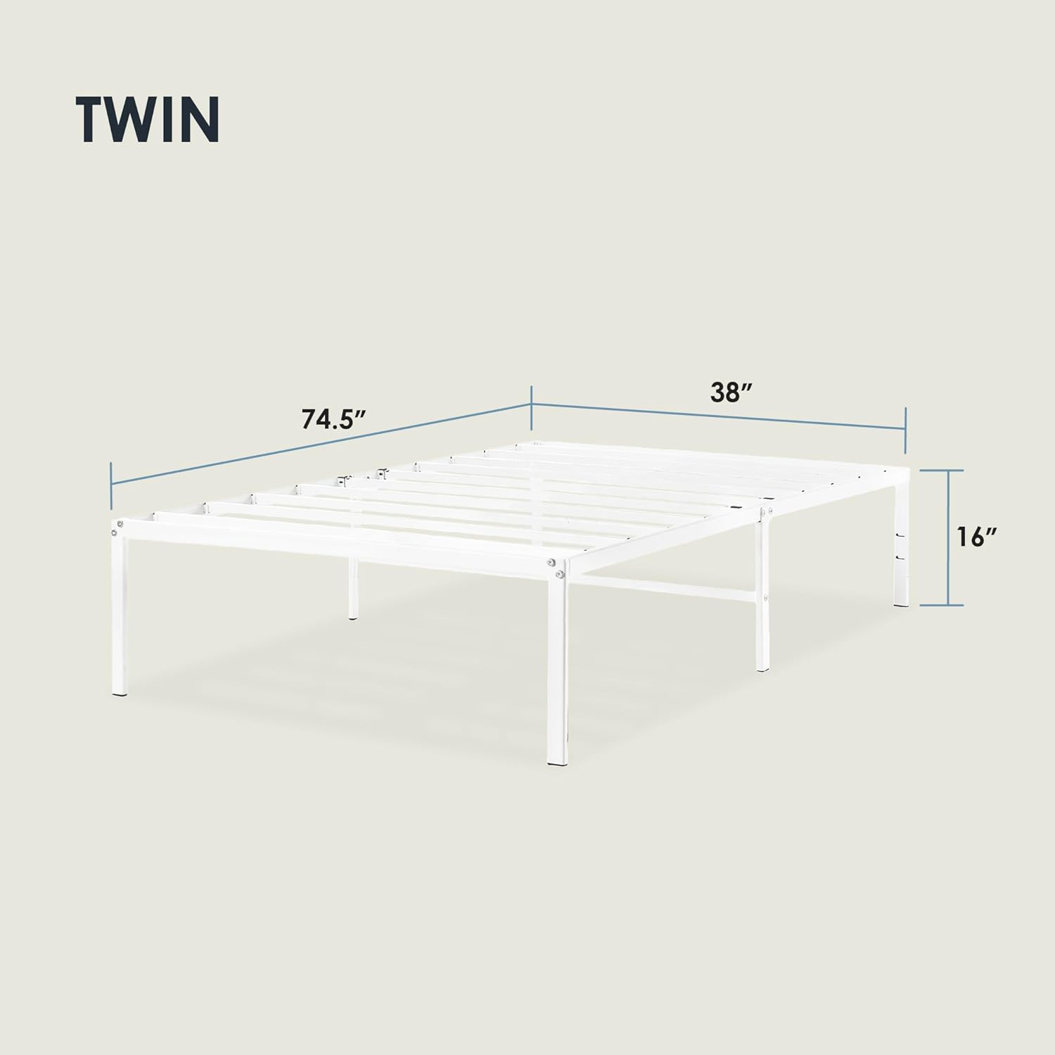 Best Price Mattress 16 Inch Metal Platform Bed Frame, Heavy Duty Steel Slats, White, Twin1