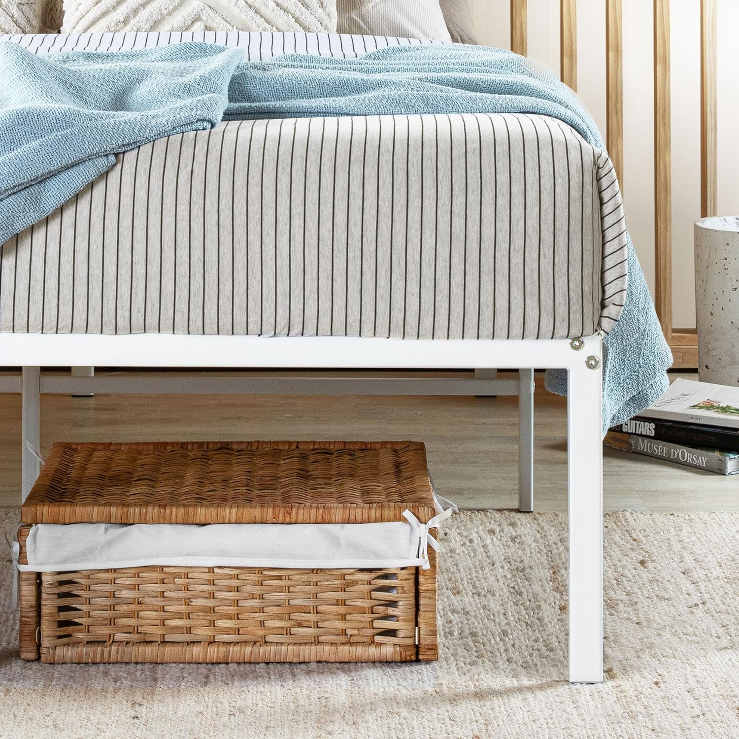 Best Price Mattress 16 Inch Metal Platform Bed Frame, Heavy Duty Steel Slats, White, Twin2