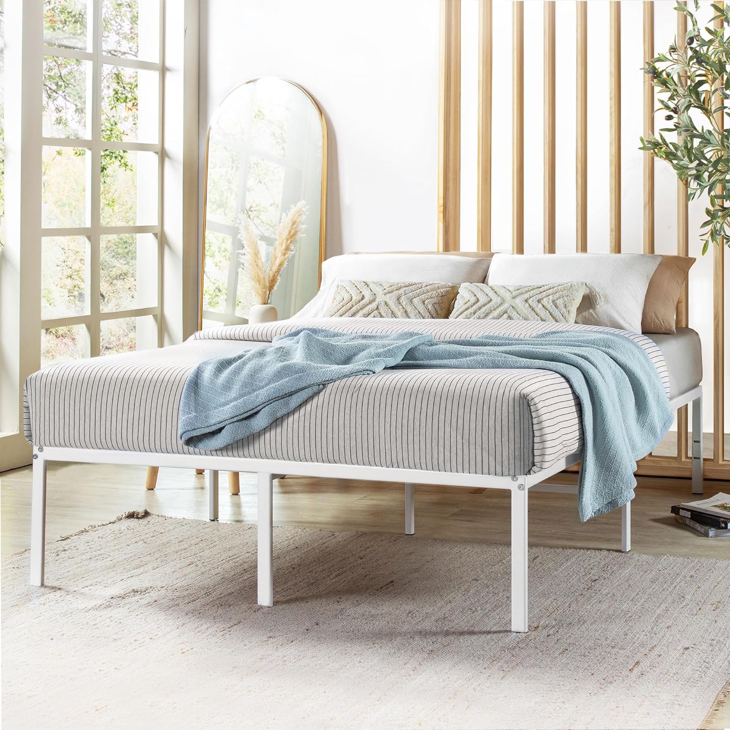 Best Price Mattress 16 Inch Metal Platform Bed Frame, Heavy Duty Steel Slats, White, Twin5