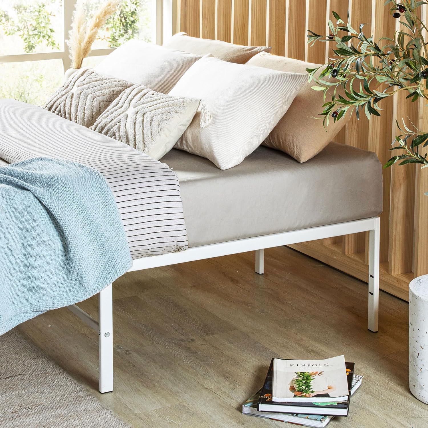 Best Price Mattress 16 Inch Metal Platform Bed Frame, Heavy Duty Steel Slats, White, Twin8