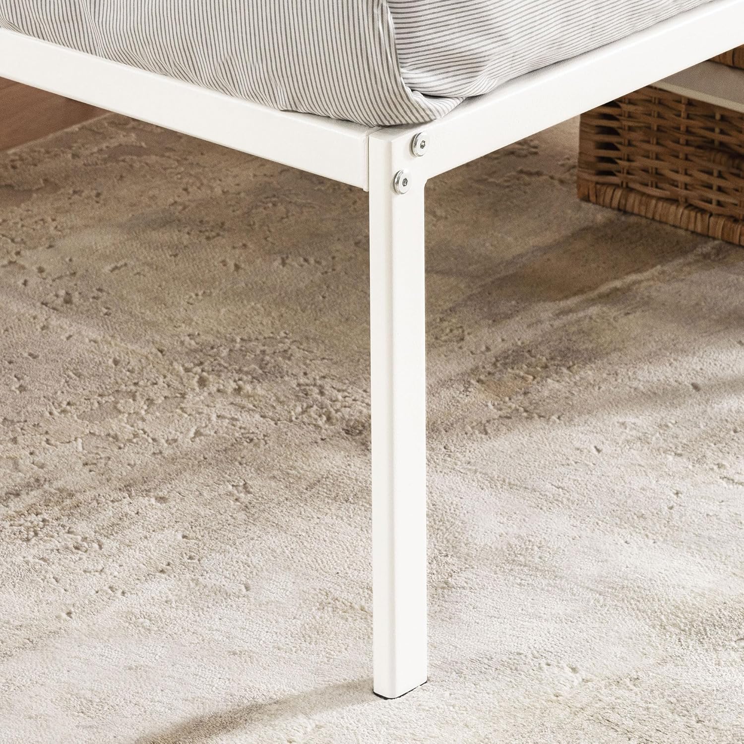 Best Price Mattress 16 Inch Metal Platform Bed Frame, Heavy Duty Steel Slats, White, Twin9