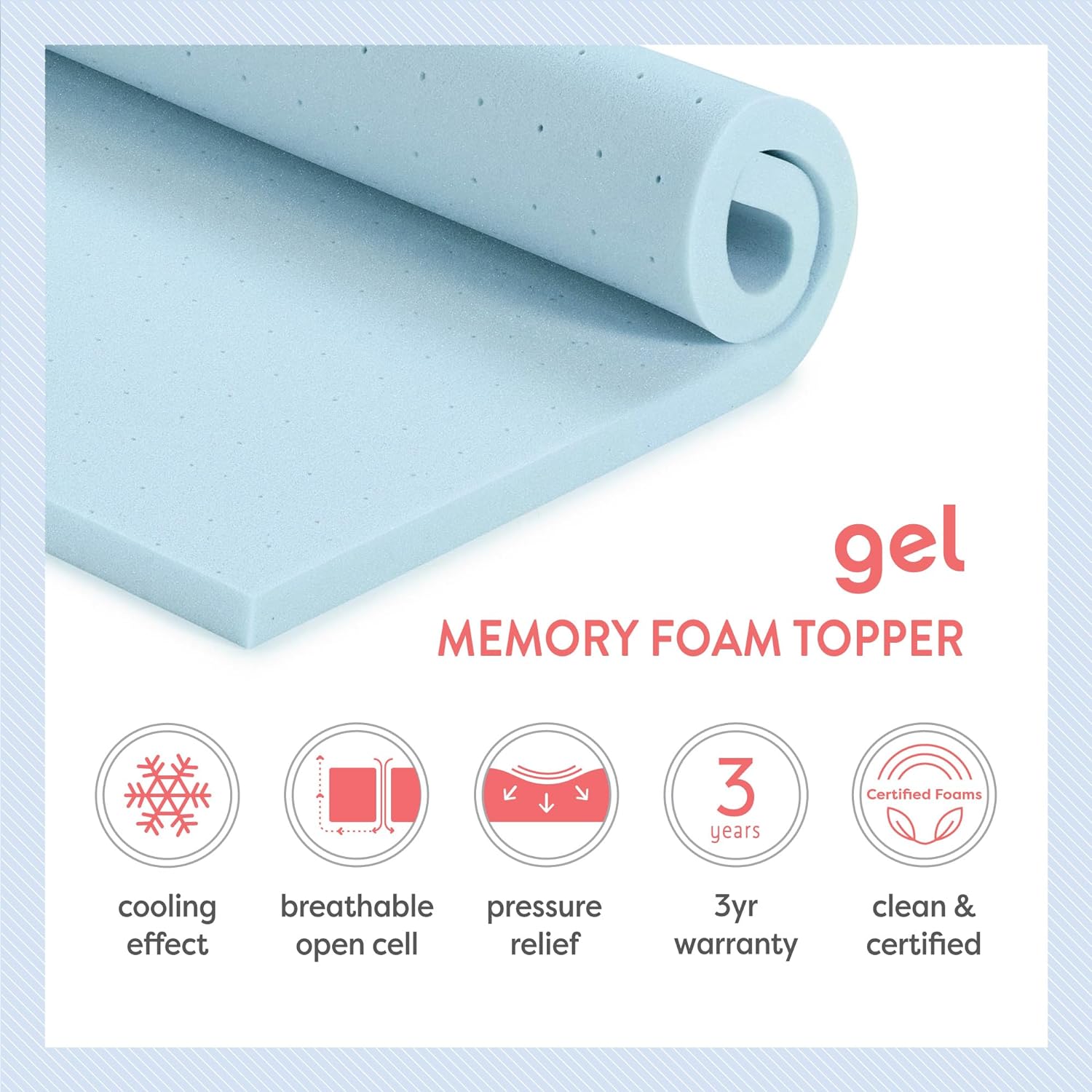 Best Price Mattress 2.5 Inch Ventilated Memory Foam Mattress Topper, Cooling Gel Infusion, CertiPUR-US Certified, Short Queen, Blue-