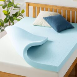 Best Price Mattress 4 Inch Ventilated Memory Foam Mattress Topper, Cooling Gel Infusion, CertiPUR-US Certified, Short Queen Light Blue