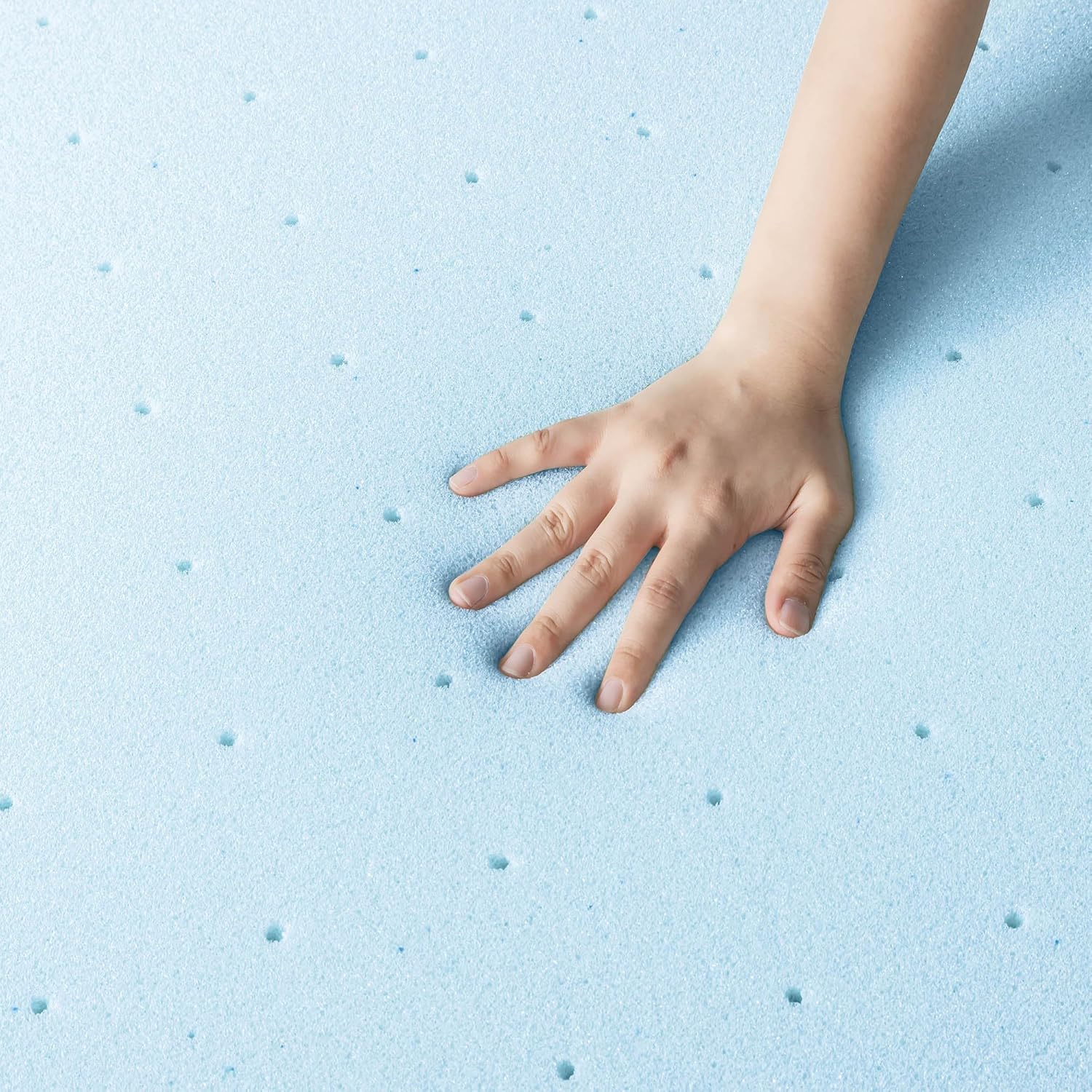 Best Price Mattress 4 Inch Ventilated Memory Foam Mattress Topper, Cooling Gel Infusion, CertiPUR-US Certified, Short Queen Light Blue2