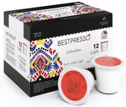 Bestpresso Coffee, Colombian Medium Roast Single Serve K-Cup Pods, 96 Count (Compatible With 2.0 Keurig Brewers) 8 Packs Of 12 Cups