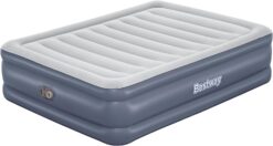 Bestway Tritech 20 Inch Thick Durable Comfortable Air Mattress with Ultra-Fresh Antimicrobial Coating & Built-in AC Pump for 4 Minute Inflation, Queen