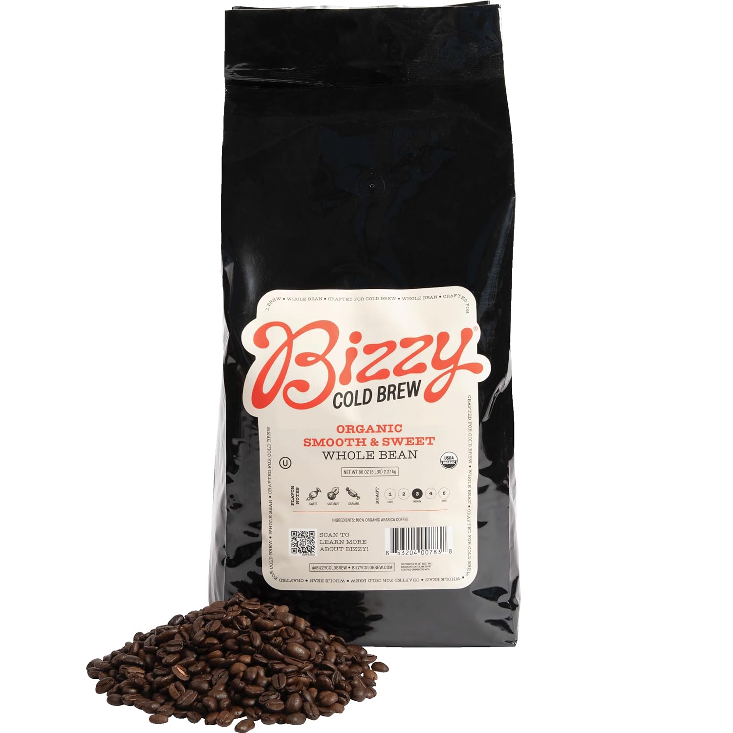 Bizzy Organic Cold Brew Coffee Smooth & Sweet Blend Whole Bean Coffee Medium Roast 100% Arabica 5 LB Bizzy Organic Cold Brew Coffee | Smooth & Sweet Blend | Whole Bean Coffee | Medium Roast | 100% Arabica | 5 LB