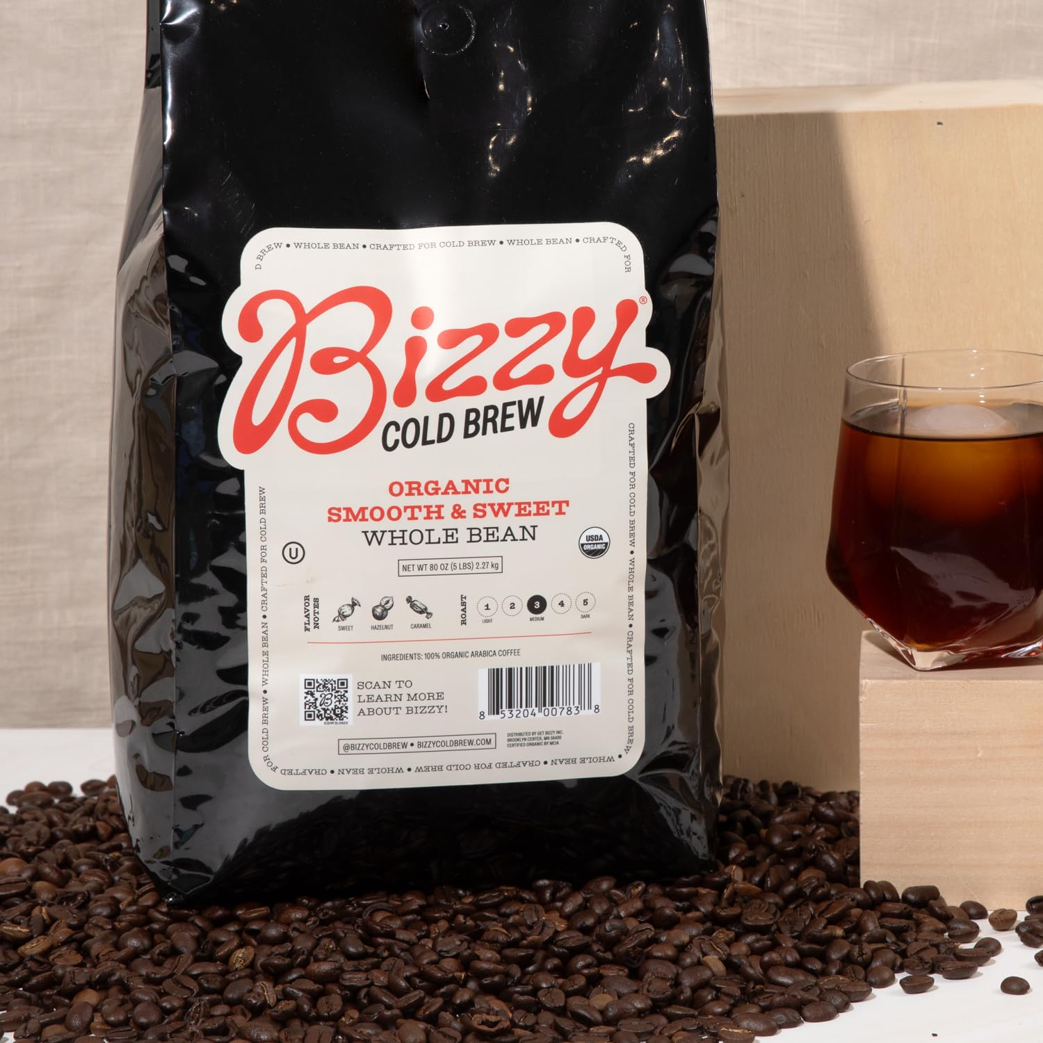 Bizzy Organic Cold Brew Coffee Smooth & Sweet Blend Whole Bean Coffee Medium Roast 100% Arabica 5 LB1