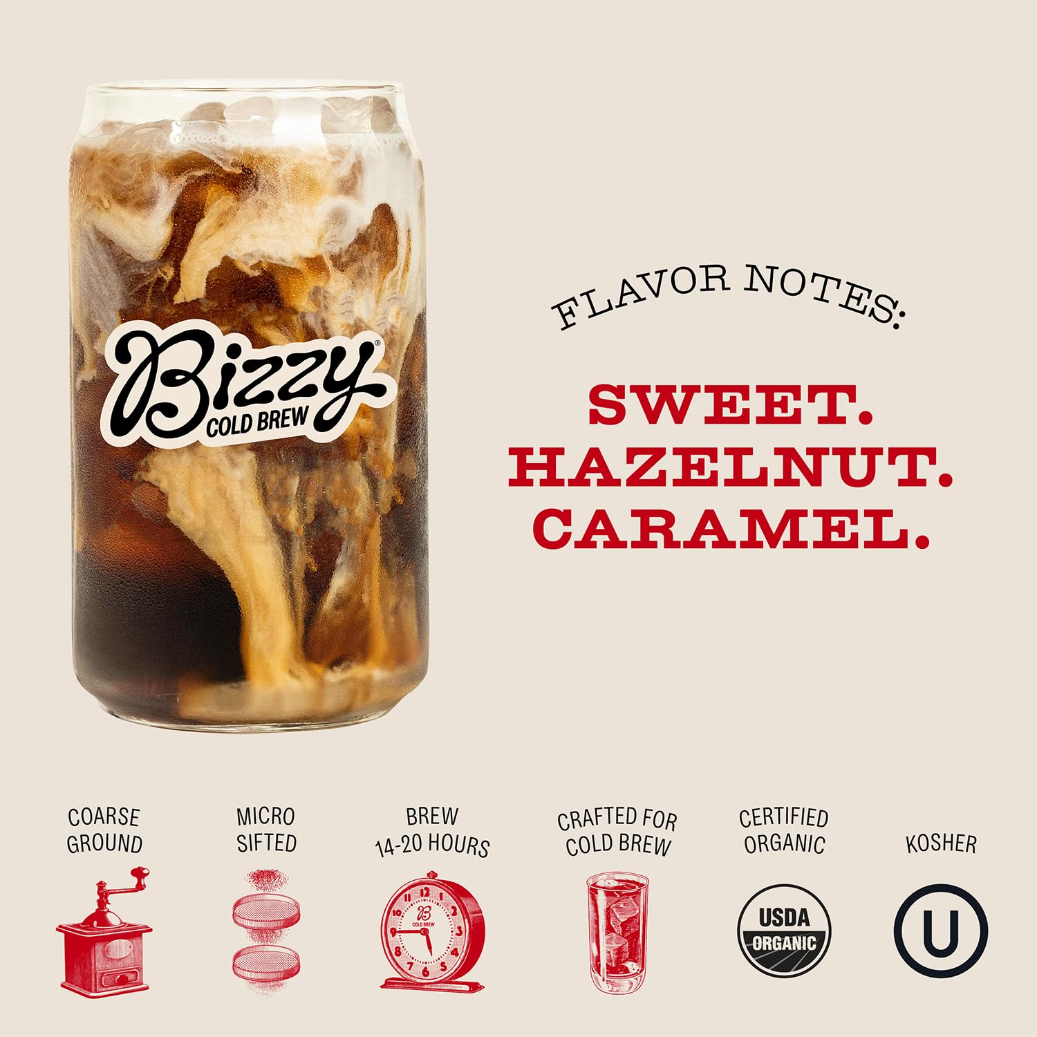 Bizzy Organic Cold Brew Coffee Smooth & Sweet Blend Whole Bean Coffee Medium Roast 100% Arabica 5 LB2