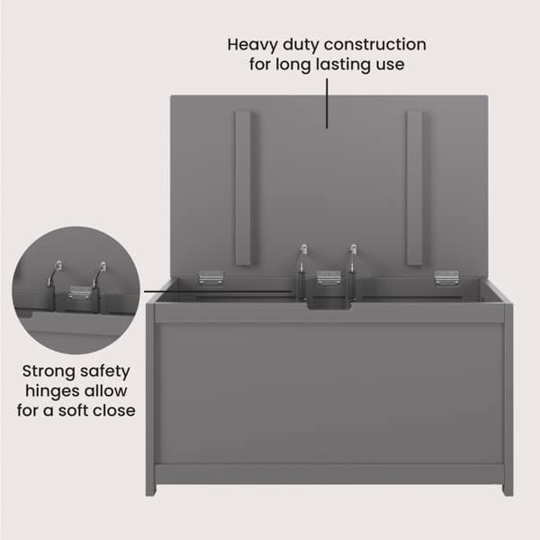 Child Craft Harmony 33” Wood Toy Box, Large Storage Chest, Plenty of Storage, 2 Safety Hinges, Standard Ventilation Hole on Back, 6 Cubic Feet of Storage (Cool Gray)45