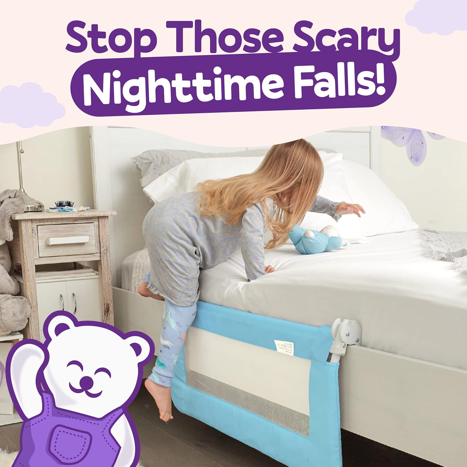 ComfyBumpy 59 inch Extra Long Bed Rail for Toddlers - Baby Bed Rail Guard for Kids, Twin, Full, King and Queen Beds - Adjustable Toddler Bed Rails - Baby Bed Side Bedrails - Blue, XL (59 x 19.5)1