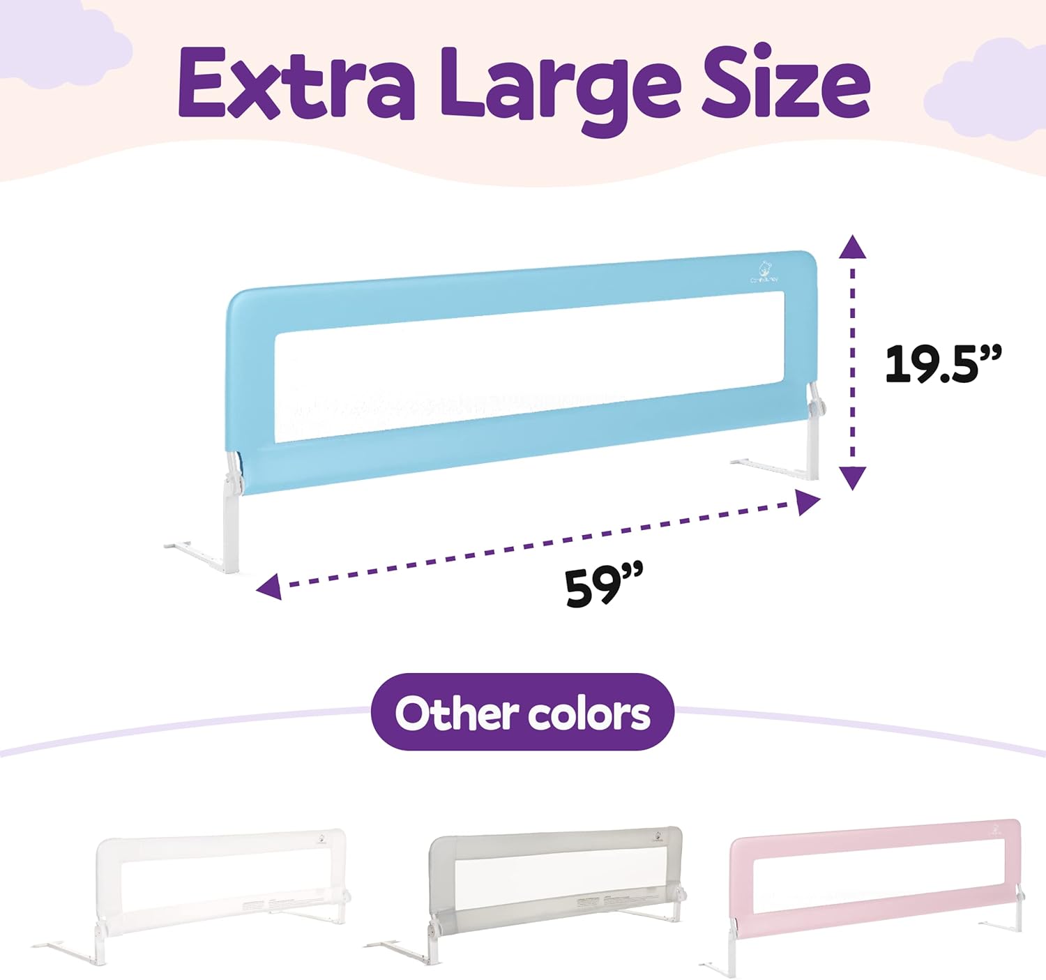 ComfyBumpy 59 inch Extra Long Bed Rail for Toddlers - Baby Bed Rail Guard for Kids, Twin, Full, King and Queen Beds - Adjustable Toddler Bed Rails - Baby Bed Side Bedrails - Blue, XL (59 x 19.5)5