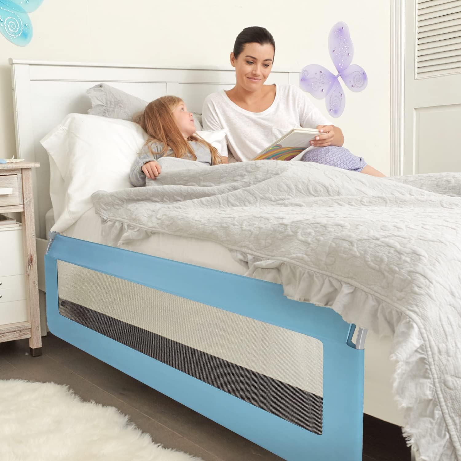 ComfyBumpy 59 inch Extra Long Bed Rail for Toddlers - Baby Bed Rail Guard for Kids, Twin, Full, King and Queen Beds - Adjustable Toddler Bed Rails - Baby Bed Side Bedrails - Blue, XL (59 x 19.5)8