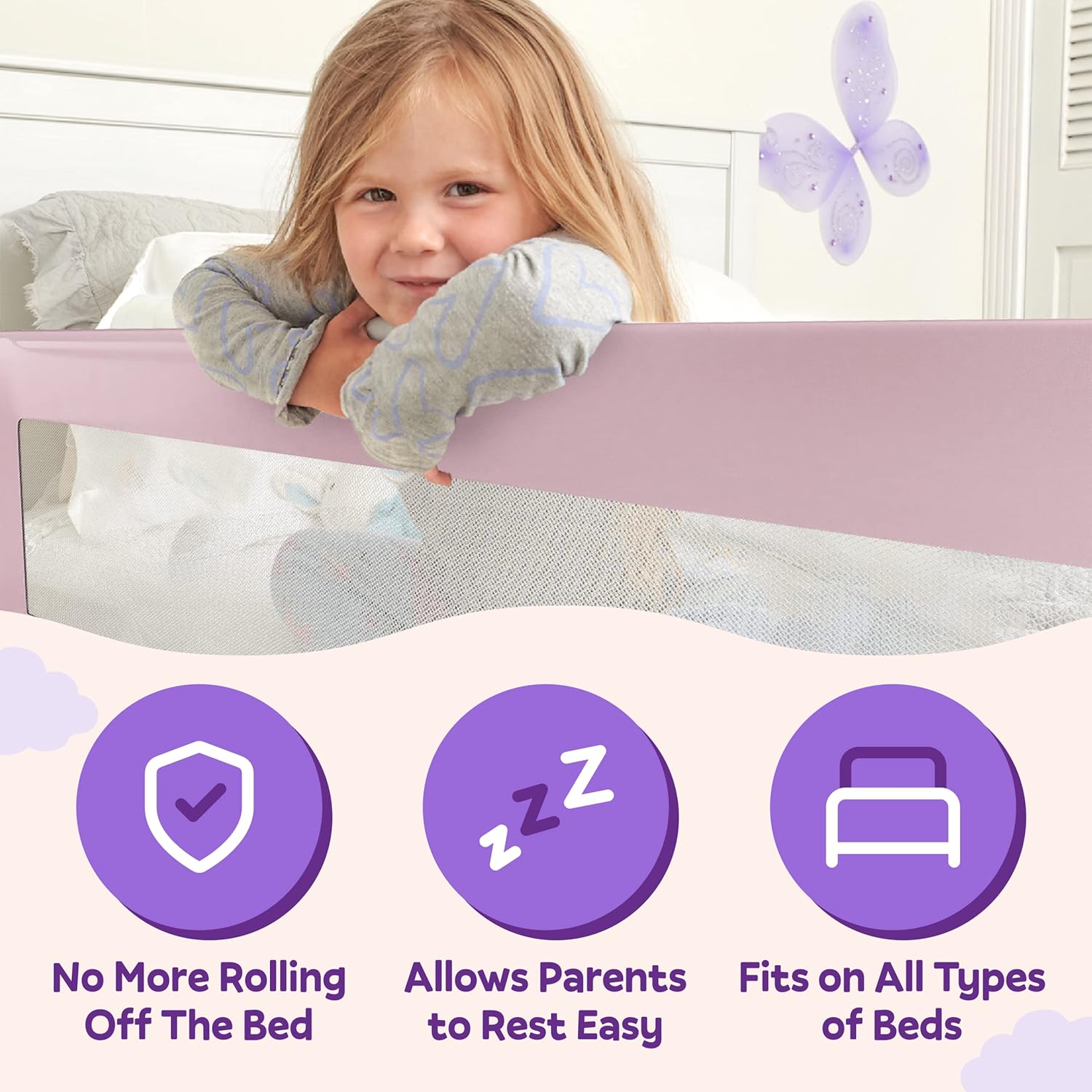 ComfyBumpy 59 inch Extra Long Bed Rail for Toddlers - Baby Bed Rail Guard for Kids, Twin, Full, King and Queen Beds - Adjustable Toddler Bed Rails - Baby Bed Side Bedrails - Pink, XL (59 x 19.5)3