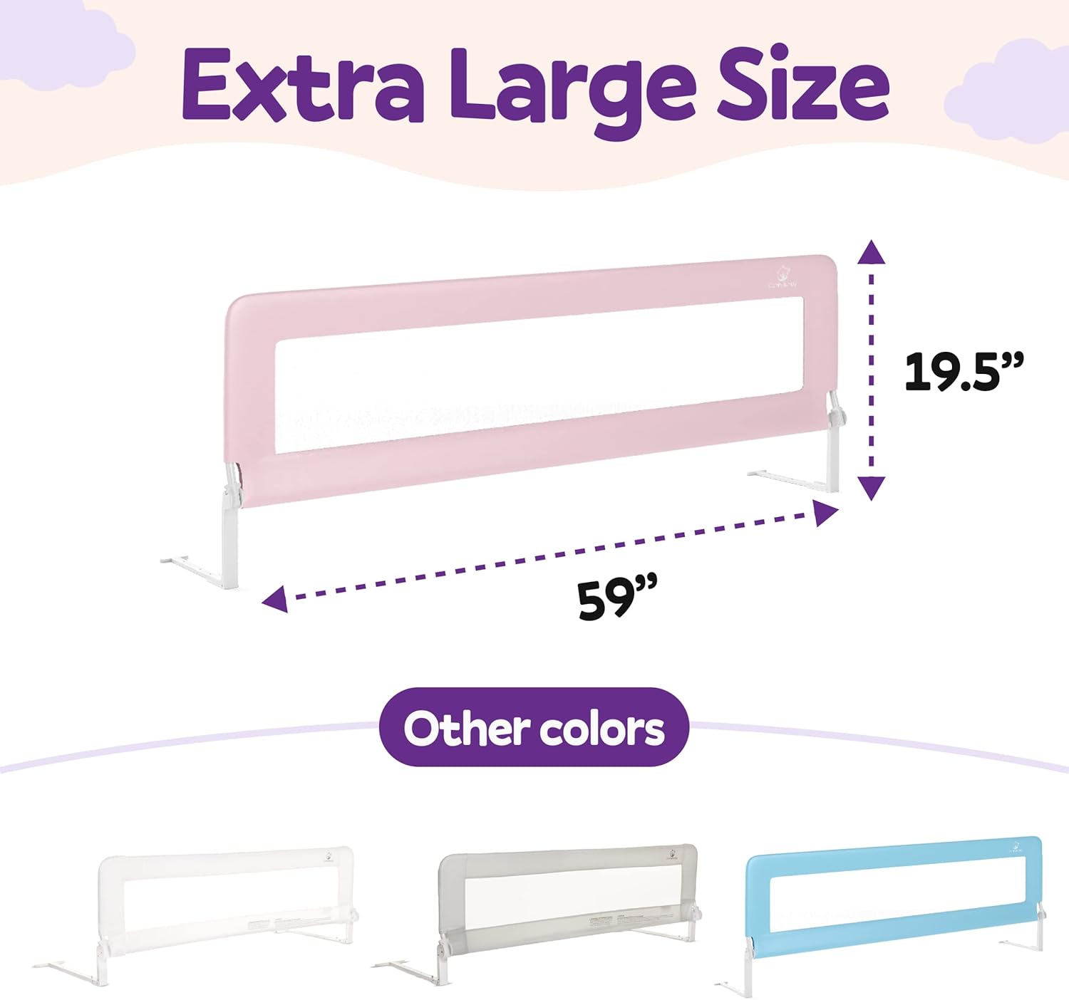 ComfyBumpy 59 inch Extra Long Bed Rail for Toddlers - Baby Bed Rail Guard for Kids, Twin, Full, King and Queen Beds - Adjustable Toddler Bed Rails - Baby Bed Side Bedrails - Pink, XL (59 x 19.5)4