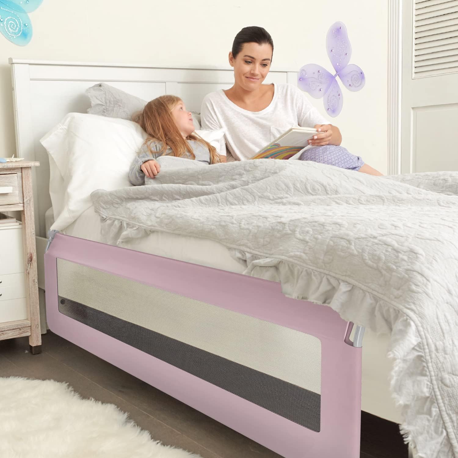ComfyBumpy 59 inch Extra Long Bed Rail for Toddlers - Baby Bed Rail Guard for Kids, Twin, Full, King and Queen Beds - Adjustable Toddler Bed Rails - Baby Bed Side Bedrails - Pink, XL (59 x 19.5)9