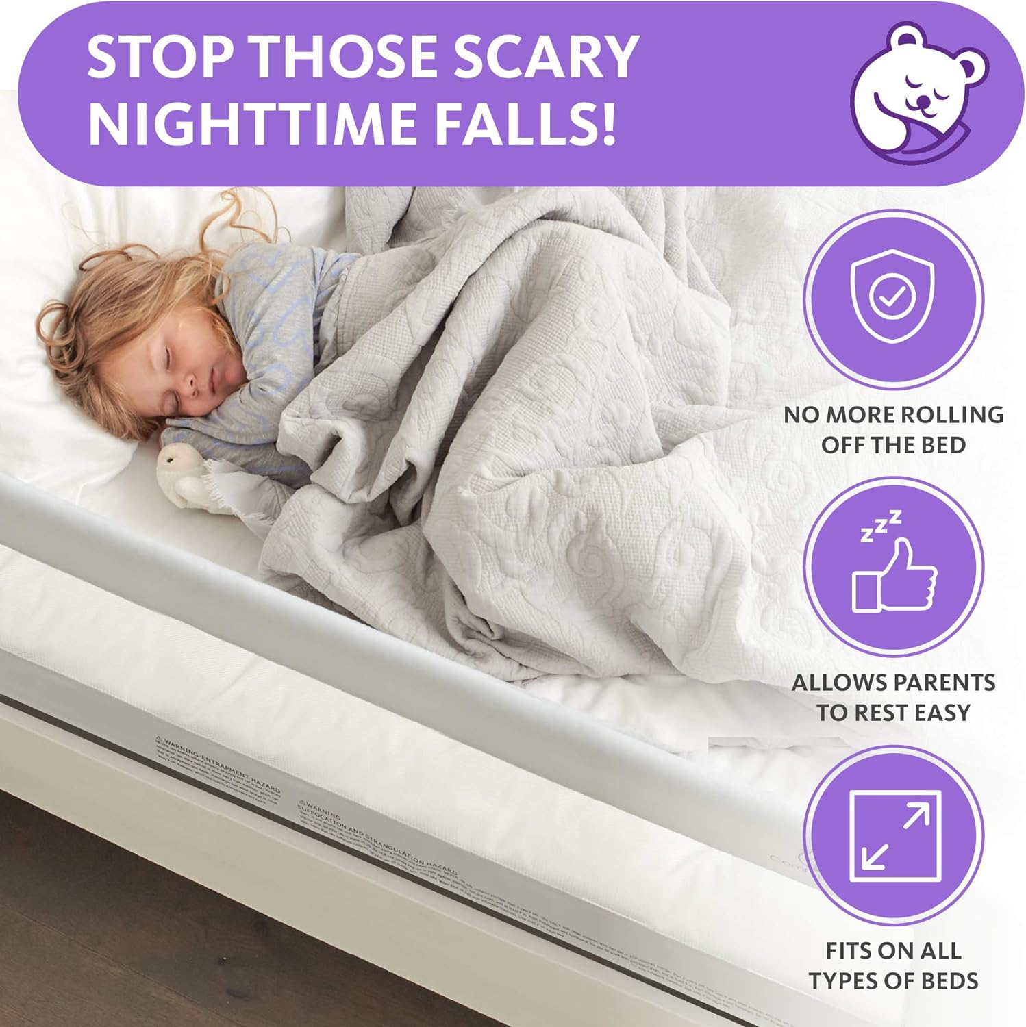 ComfyBumpy 59 inch Extra Long Toddler Bed Rails - Baby Bed Rail Guard for Kids, Twin, Full, King and Queen Beds - Adjustable Bed Rail for Toddlers - Baby Bed Side Bedrails - Gray, XL (59 x 19.5)4